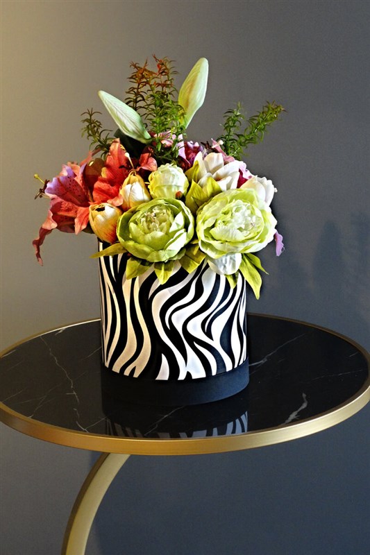Zebra Patterned Flower Pot in Cylinder Box